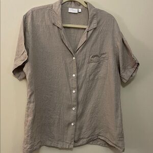 Linen two piece lounge set with Button-Front Shirt and Drawstring Shorts